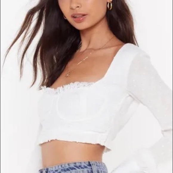 Nasty Gal Cupped Square Neck Ruffle Hem Blouse in White Size 6 New - Picture 11 of 12